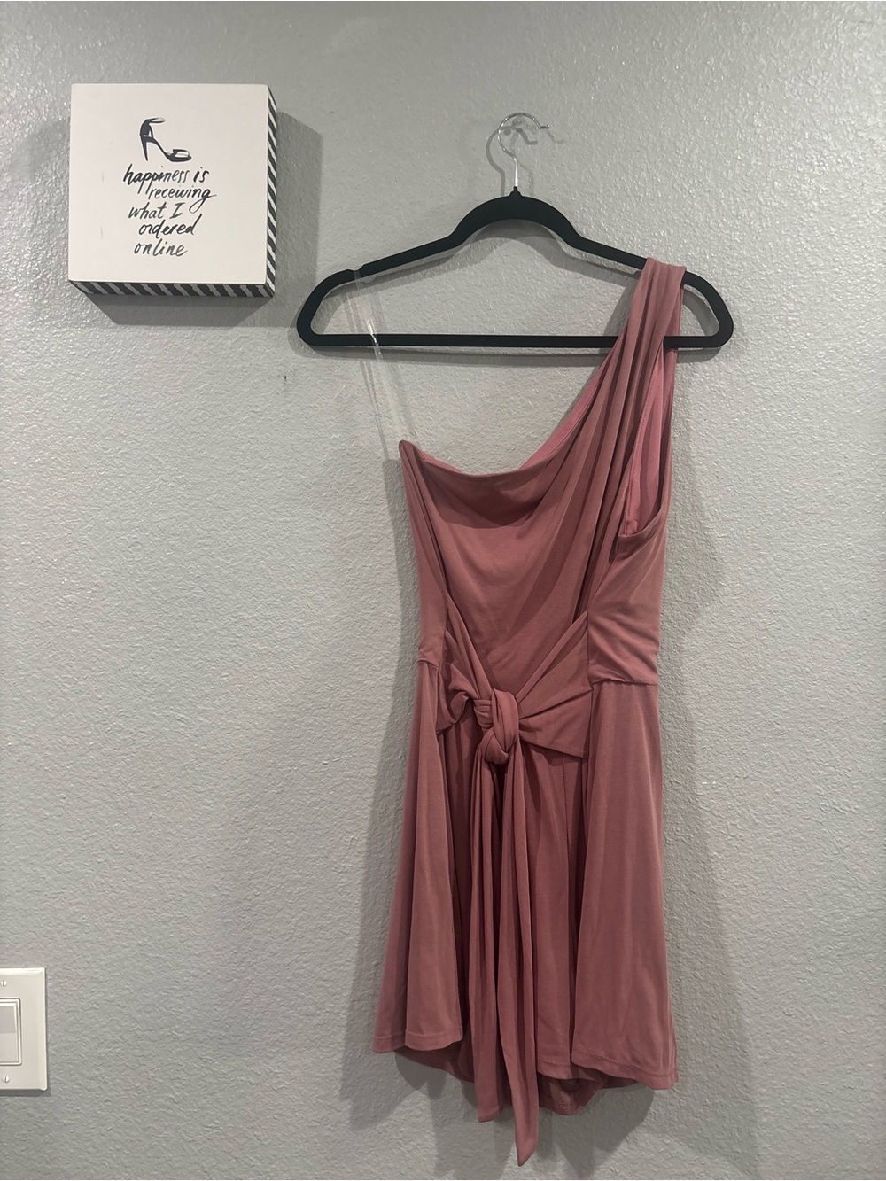 One-Shoulder Rose Pink Romper with Tie-Waist